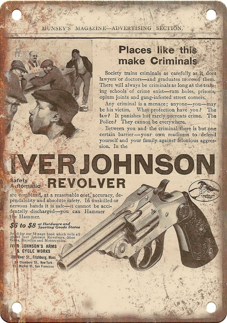 Iver Johnson Revolver Retro Ad 12" x 9" Reproduction Metal Sign O53