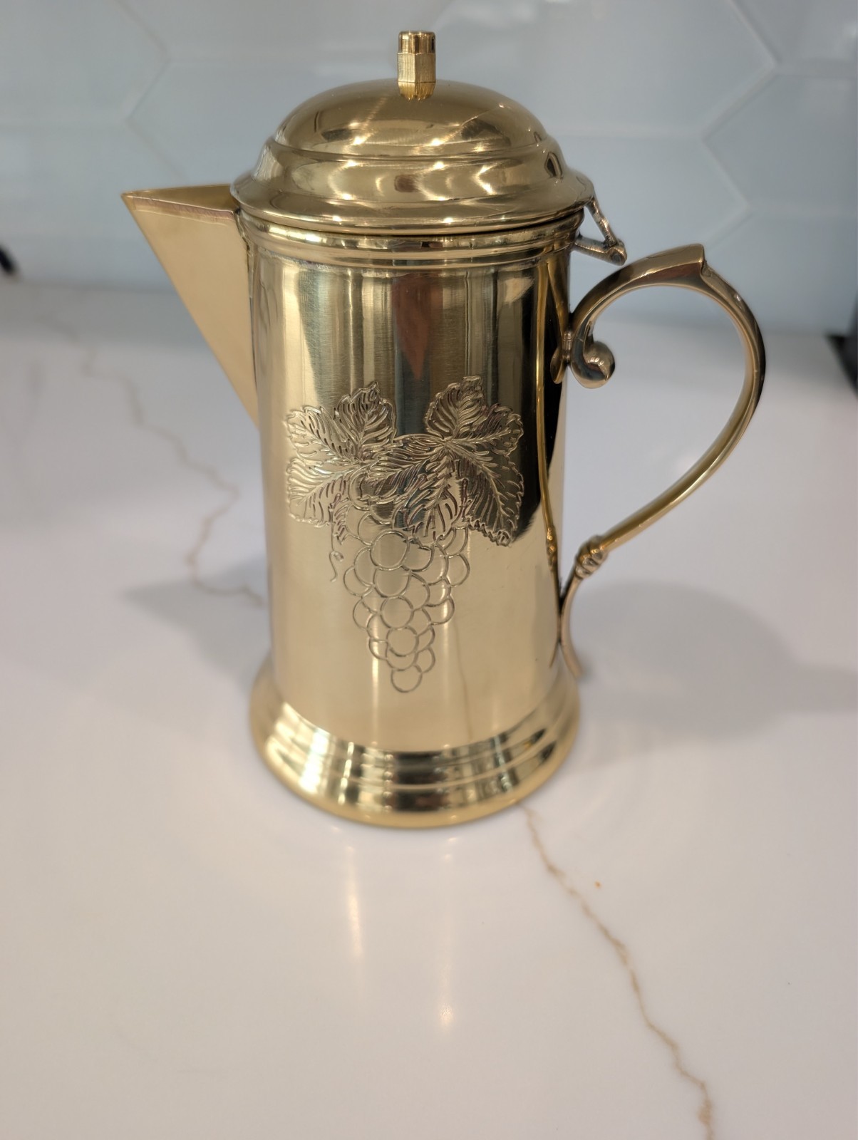 Sudbury Brass Communion Pitcher/Flagon Grape Design brass Eucharist Vintage Sudbury Brass Communion Pitcher/Flagon Grape Design brass Eucharist Vintage