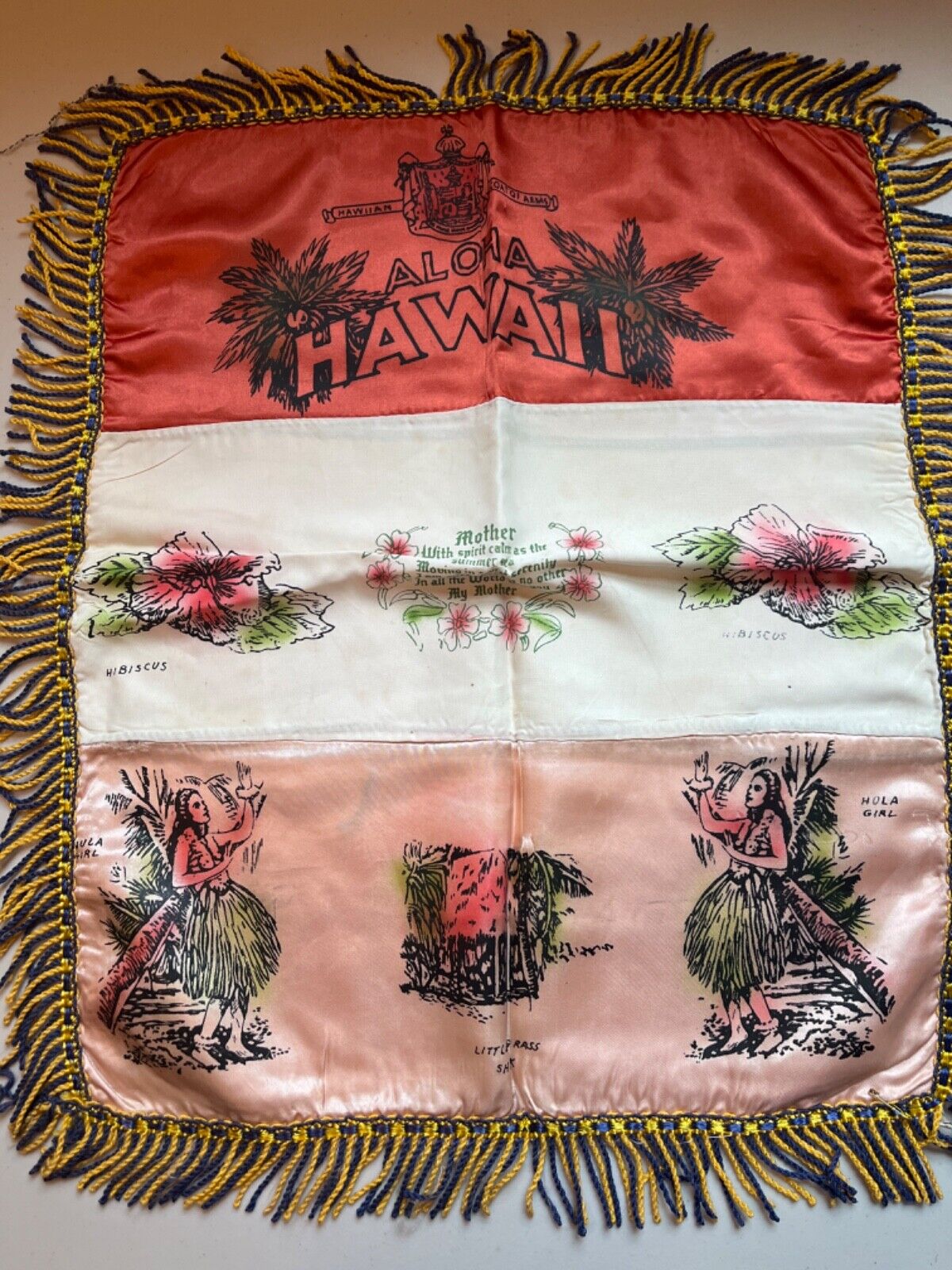 Vintage Hawaii PILLOW CASE COAT OF ARM, MOTHER