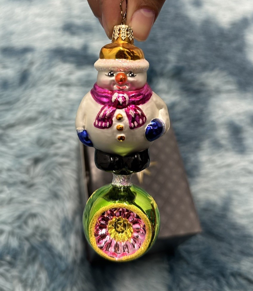 Christopher Radko Snow Glowin Snowman Reflector Glass Christmas Ornament 