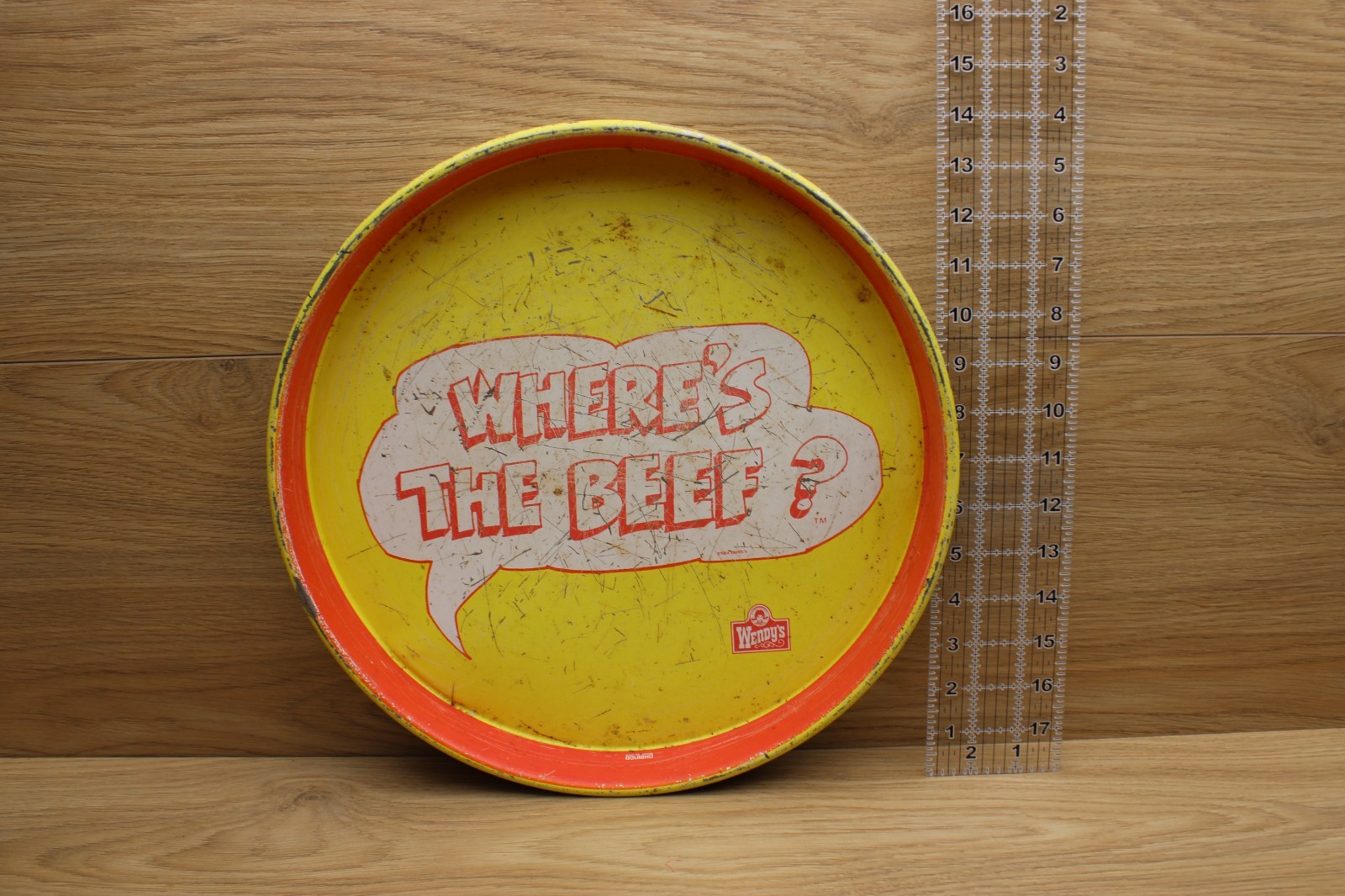 Vintage 1984 Wendy's Where's the Beef 14" Round Metal Advertising Serving Tray Vintage 1984 Wendy's Where's the Beef 14" Round Metal Advertising Serving Tray