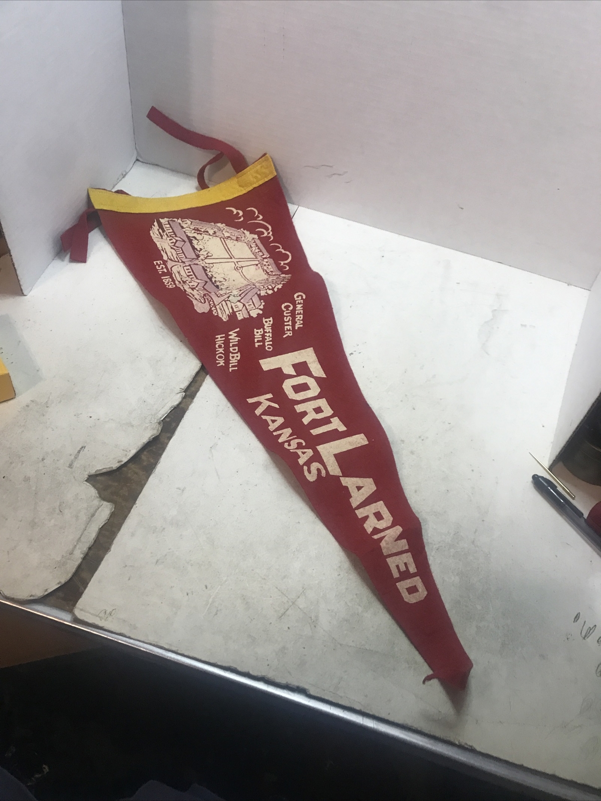 Rare VINTAGE FORT LARNED KANSAS PENNANT Wild Bill Hickok Buffalo Bill Custard Rare VINTAGE FORT LARNED KANSAS PENNANT Wild Bill Hickok Buffalo Bill Custard