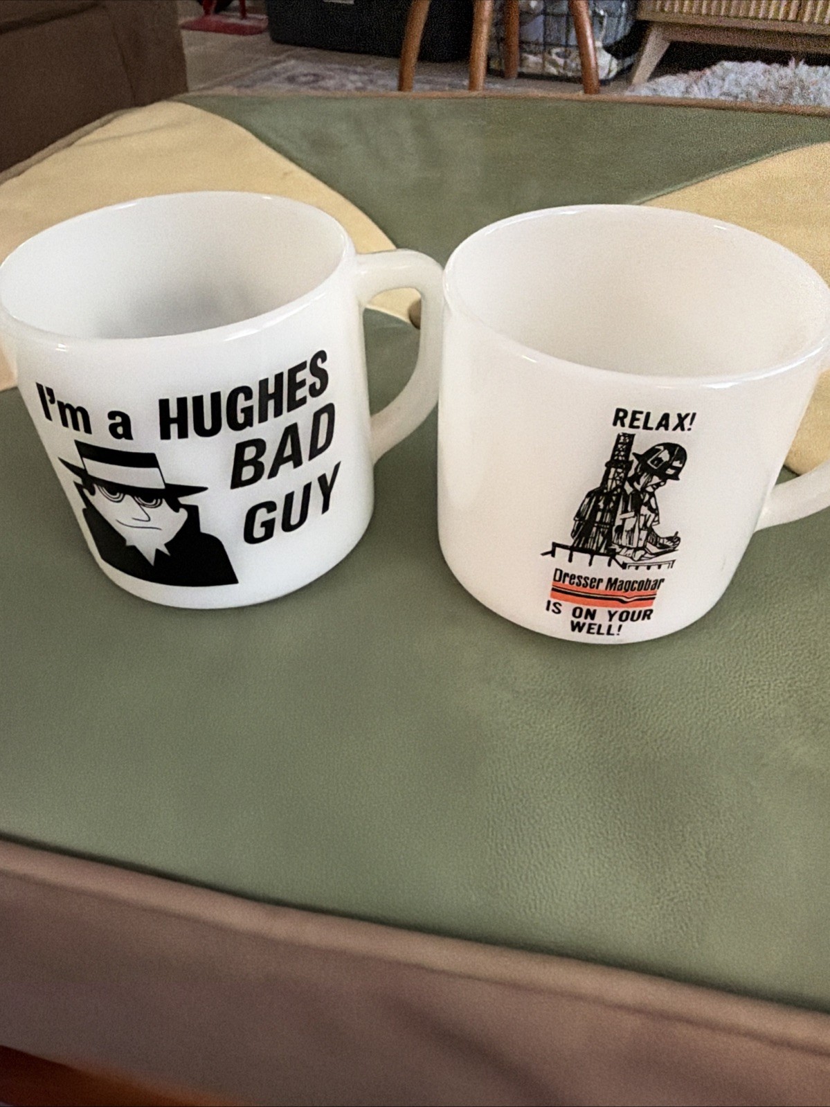 Vintage Oilfield Fire King Milk Glass Mugs- Hughes Tool & Dresser Magcobar Vintage Oilfield Fire King Milk Glass Mugs- Hughes Tool & Dresser Magcobar