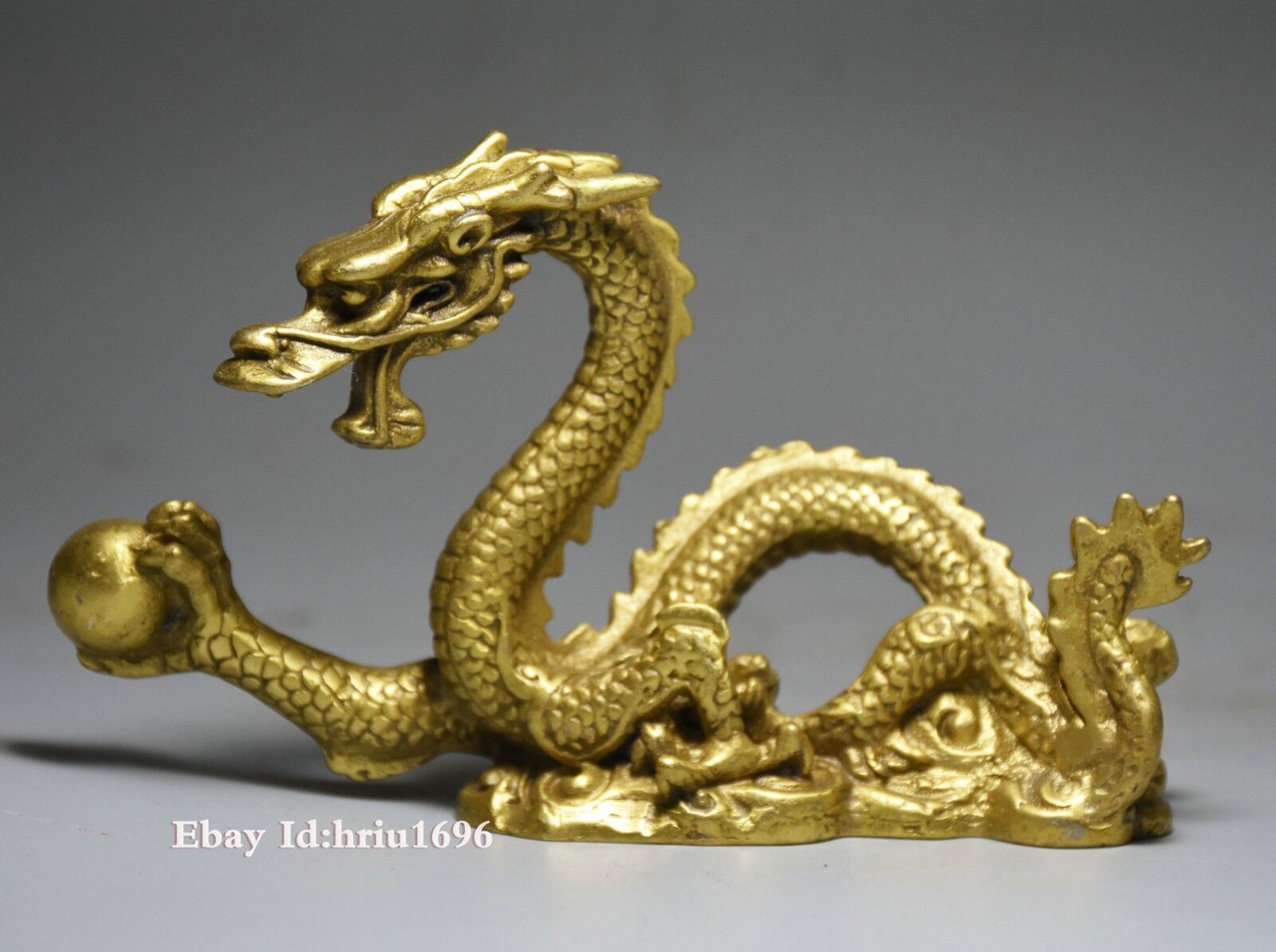 Chinese Folk Feng Shui Pure Copper Brass Zodiac Year Dragon Statue