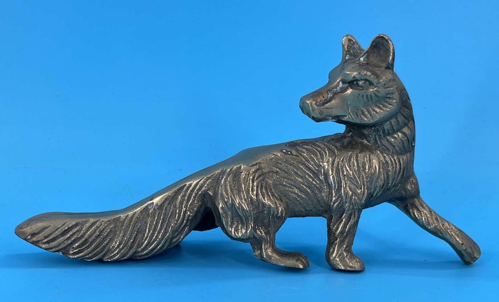 Vintage Heavy Solid Brass MCM Country Fox Figurine Paperweight 8" Vintage Heavy Solid Brass MCM Country Fox Figurine Paperweight 8"
