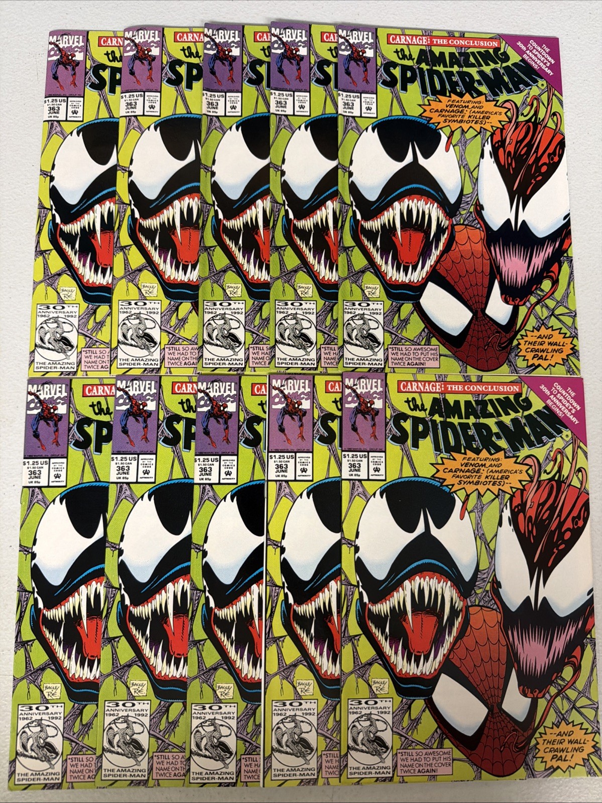 Amazing Spider-Man #363 x10 Copies 1992 Early Carnage Marvel 1st Print *Q1 Amazing Spider-Man #363 x10 Copies 1992 Early Carnage Marvel 1st Print *Q1