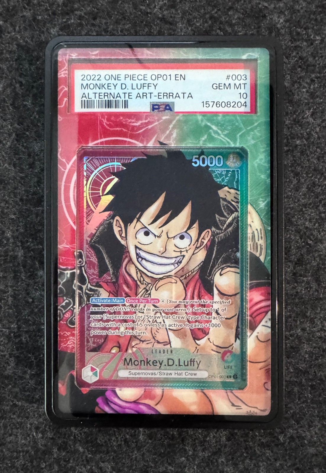 2022 One Piece Romance Dawn OP01-003 Monkey D. Luffy Alt Art Errata - PSA 10 2022 One Piece Romance Dawn OP01-003 Monkey D. Luffy Alt Art Errata - PSA 10