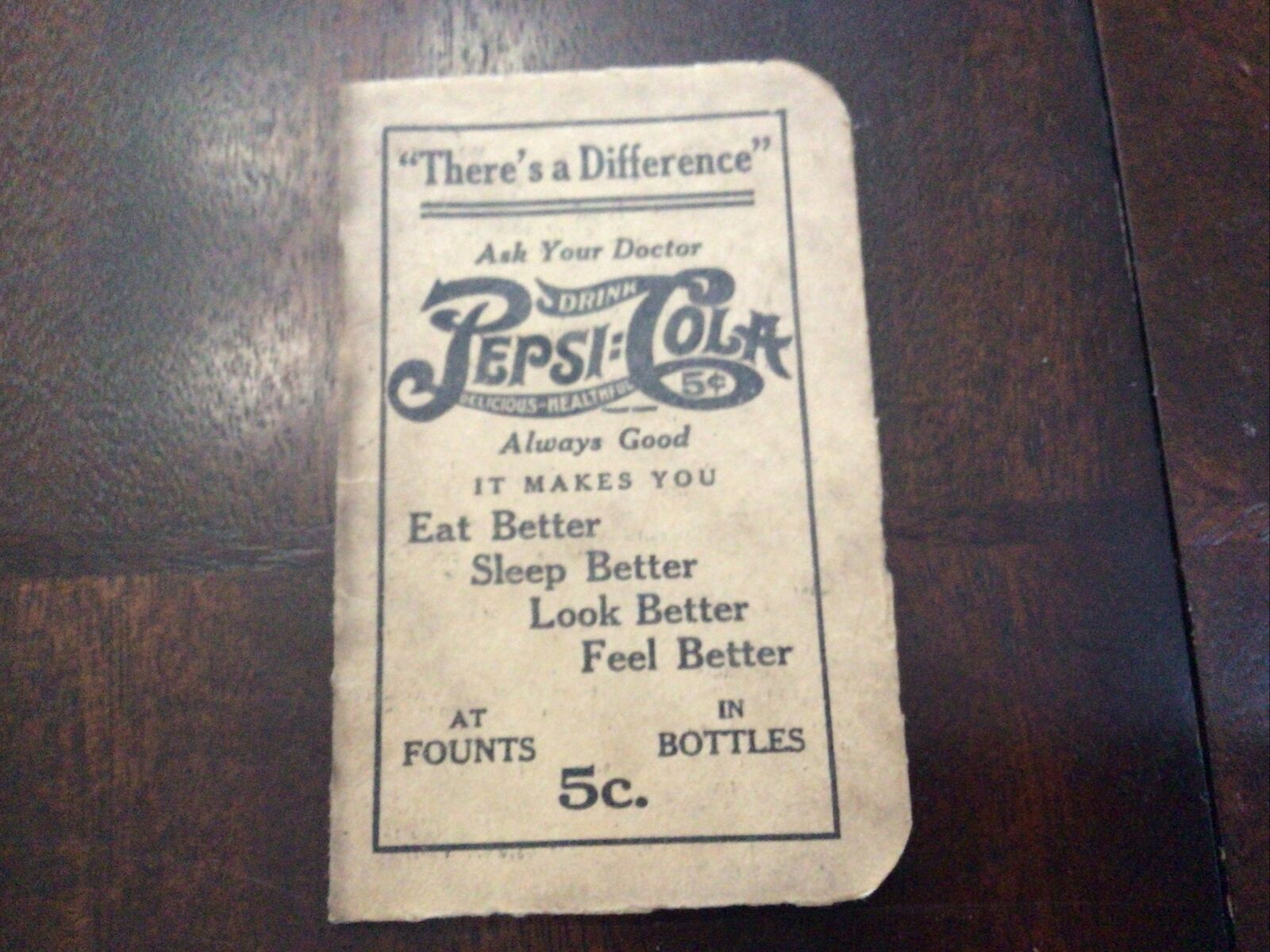 1914 Pepsi Cola Note Booklet With Calendar
