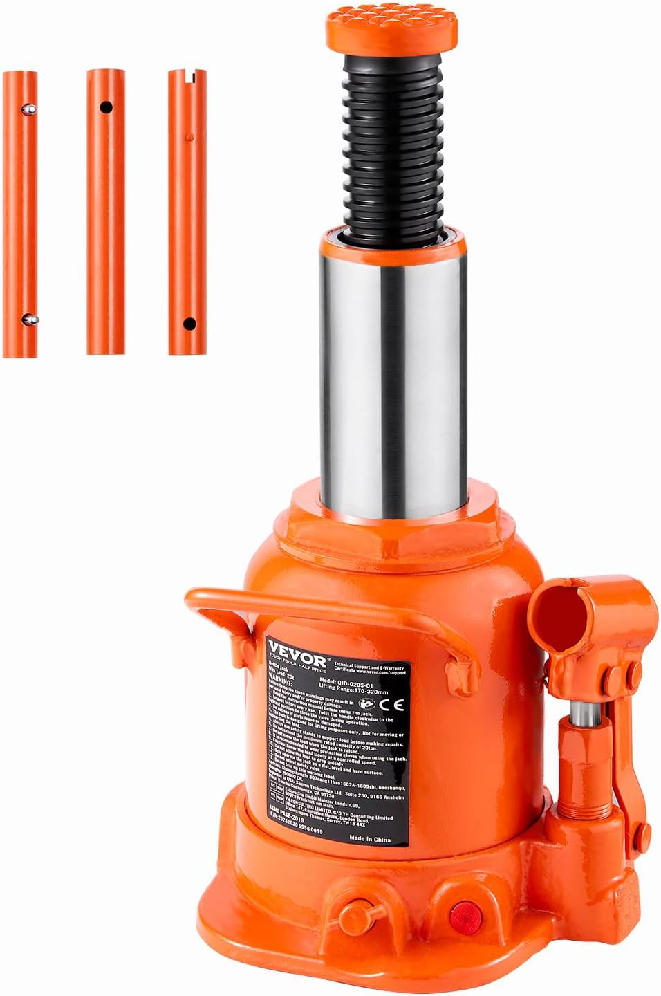 Hydraulic Bottle Jack, 20 Ton/44092 Lbs Low Profile Welded Bottle Jack with 6.69 Hydraulic Bottle Jack, 20 Ton/44092 Lbs Low Profile Welded Bottle Jack with 6.69