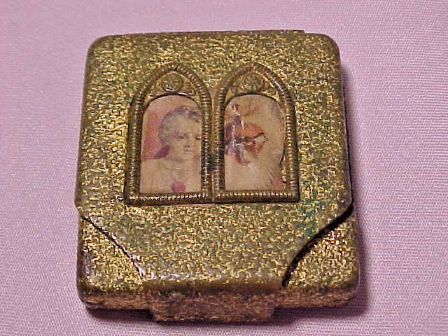 WWI Folding Pocket Shrine St Anthony Figurine & Amethyst Bead Rosary WWI Folding Pocket Shrine St Anthony Figurine & Amethyst Bead Rosary