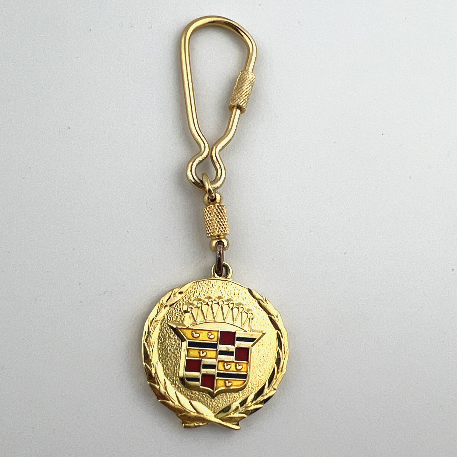 Vintage 80s Cadillac Wreath Crest Key Ring Key Chain w/ Carabiner Clip Key Fob Vintage 80s Cadillac Wreath Crest Key Ring Key Chain w/ Carabiner Clip Key Fob