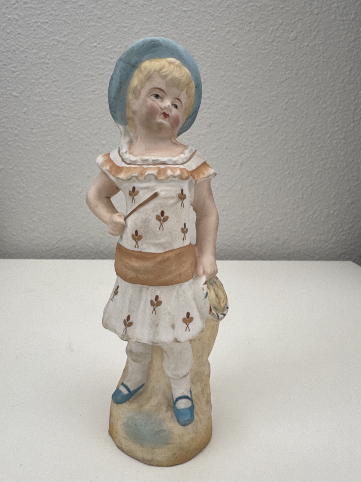 Antique German Bisque  Hand Painted Rare Girl Figure 7"- 