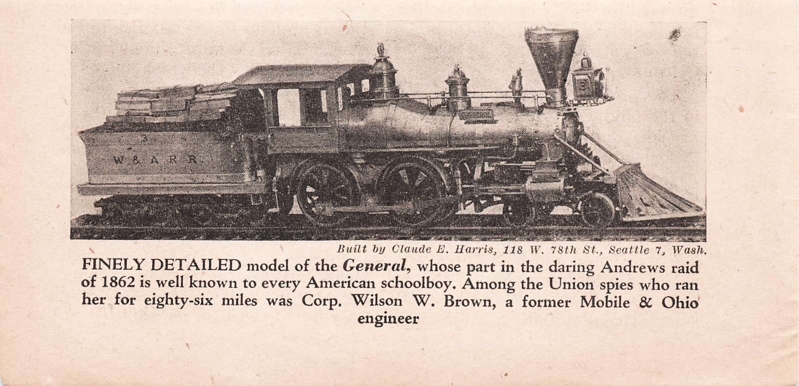 Mag Cutout Western & Atlantic Railroad Gen Andrews Raid Locomotive Scale Model Mag Cutout Western & Atlantic Railroad Gen Andrews Raid Locomotive Scale Model