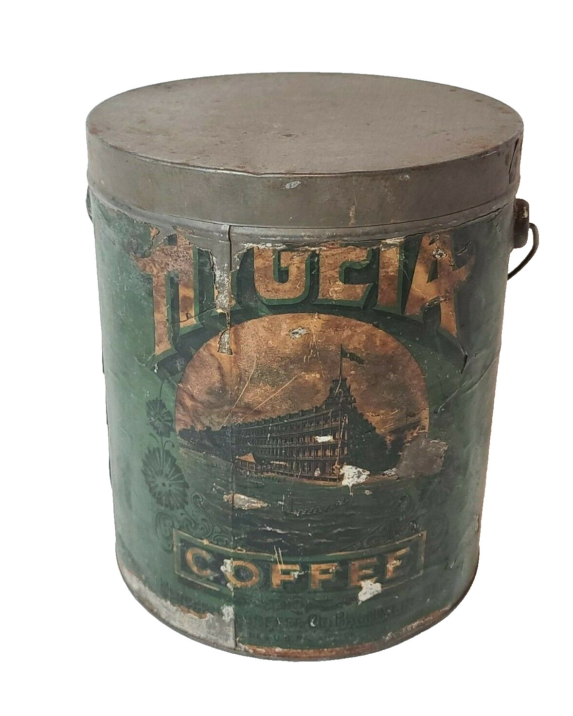 Antique 1920's Tin Advertising HYGEIA Coffee Merchants Baltimore MD Bail Bucket Antique 1920's Tin Advertising HYGEIA Coffee Merchants Baltimore MD Bail Bucket