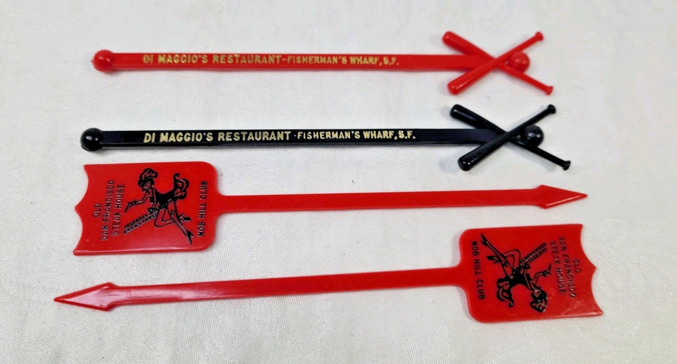 4 - Vtg. San Francisco Swizzle Sticks Dimaggios Fishermans Wharf / Nob Hill Club 4 - Vtg. San Francisco Swizzle Sticks Dimaggios Fishermans Wharf / Nob Hill Club