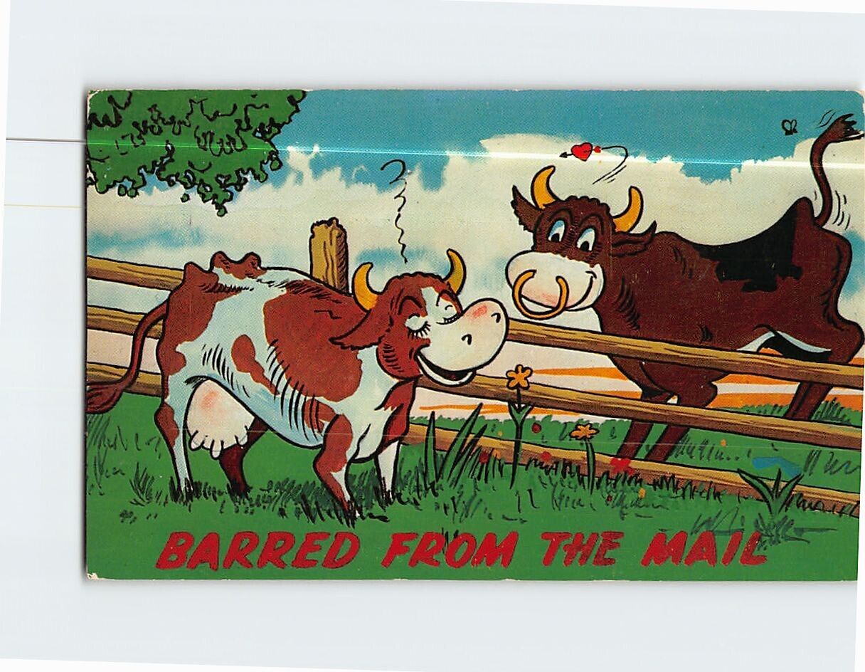 Postcard Barred From The Mail with Cow Lovers Comic Art Print