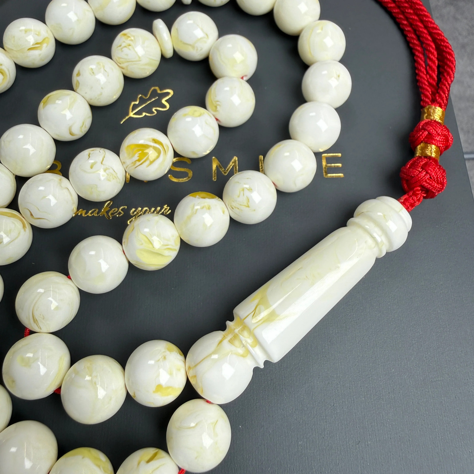 White Pressed Amber Style Misbaha Tasbih 35g | 10mm | 45 beads White Pressed Amber Style Misbaha Tasbih 35g | 10mm | 45 beads