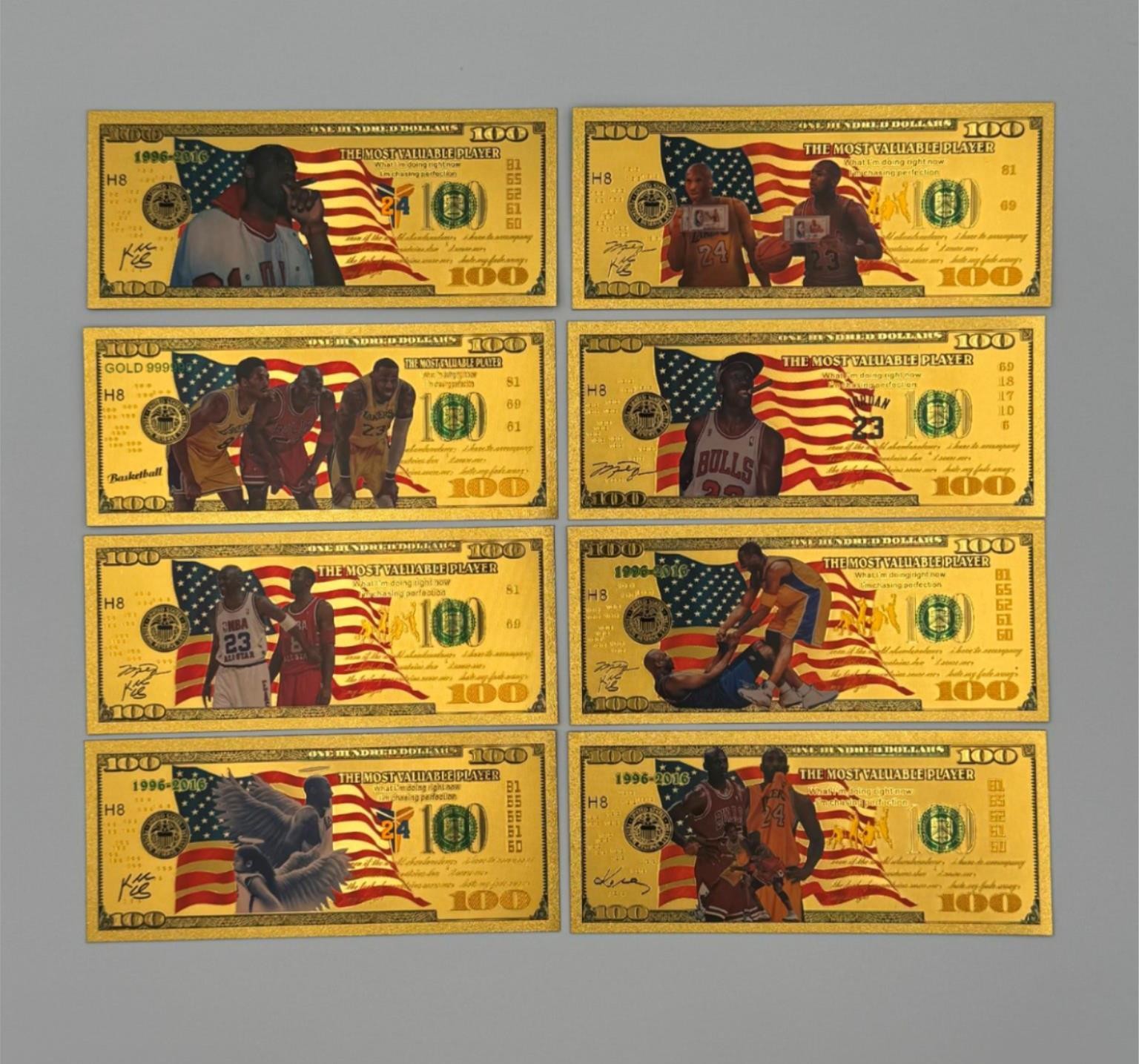 24k Gold Foil Kobe Bryant & Michael Jordan Banknote Set Collectible