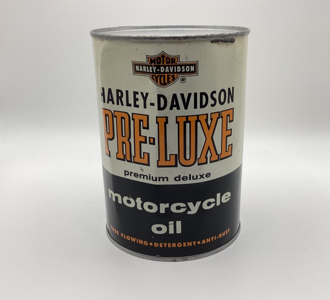 Vintage Harley Davidson Pre-Luxe Quart Motor Oil Can Full 1950s great shape Vintage Harley Davidson Pre-Luxe Quart Motor Oil Can Full 1950s great shape