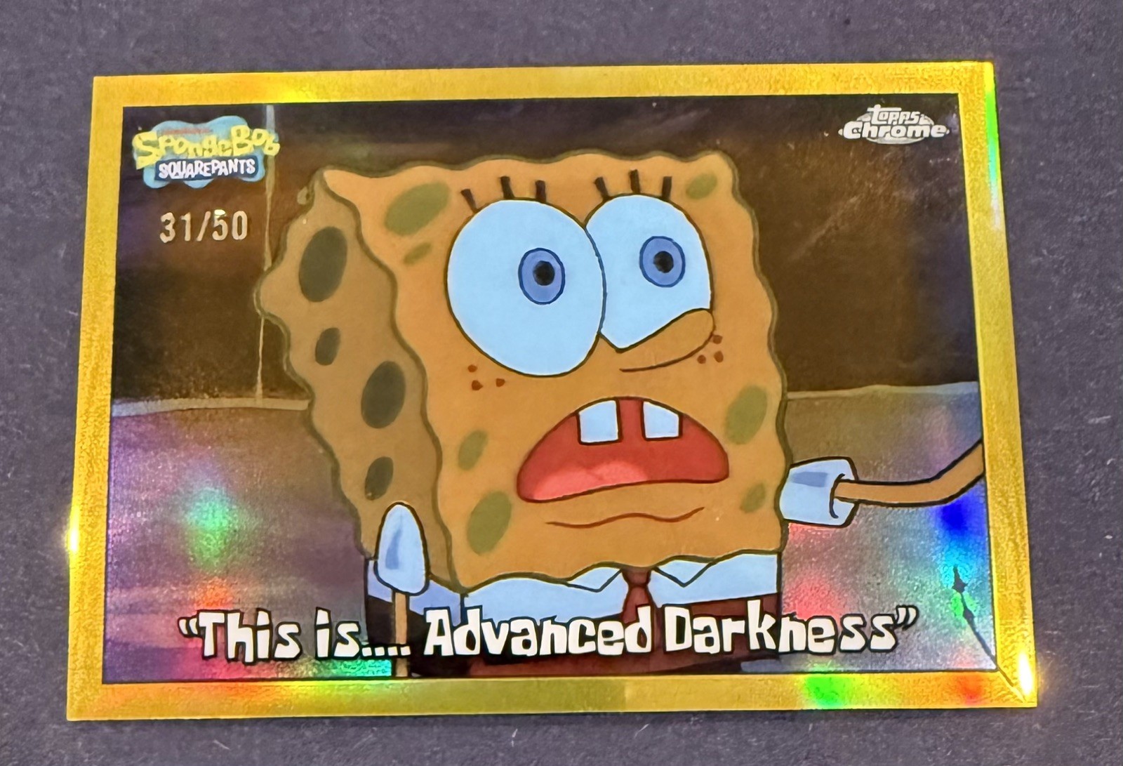 SCRATCHED -READ DESCRIPTION. 2025 Spongebob Topps /50 This is Advanced Darkness SCRATCHED -READ DESCRIPTION. 2025 Spongebob Topps /50 This is Advanced Darkness