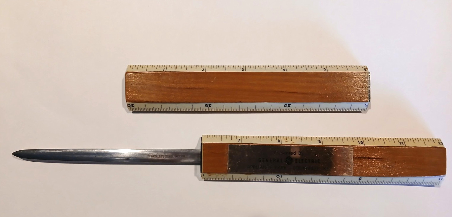 Vintage GENERAL ELECTRIC 12” Wooden Ruler and Built in Steel Letter Opener Vintage GENERAL ELECTRIC 12” Wooden Ruler and Built in Steel Letter Opener