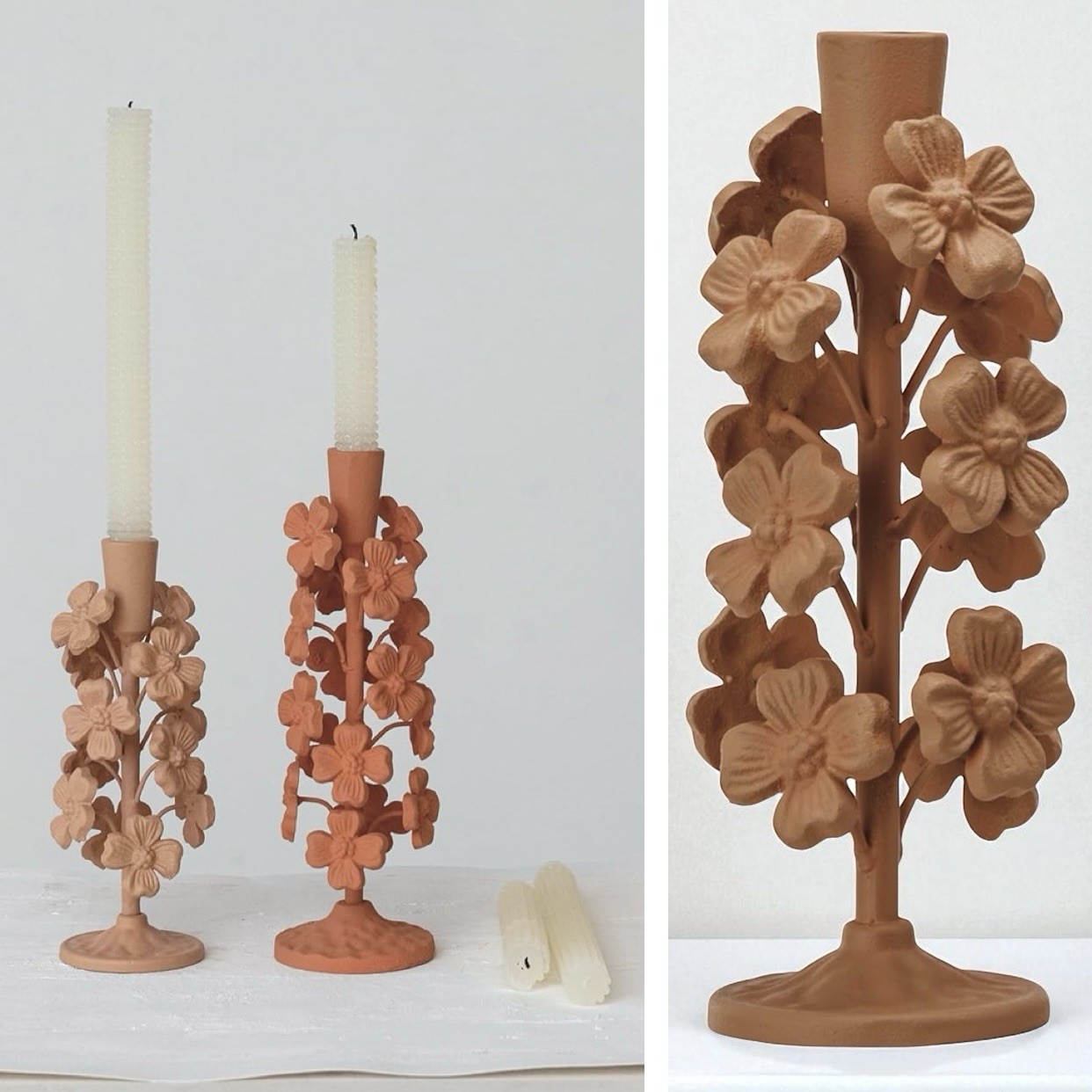 NEW Anthropologie Cast Metal Boho Floral Tapered Candle Candlestick Holder - 9" NEW Anthropologie Cast Metal Boho Floral Tapered Candle Candlestick Holder - 9"