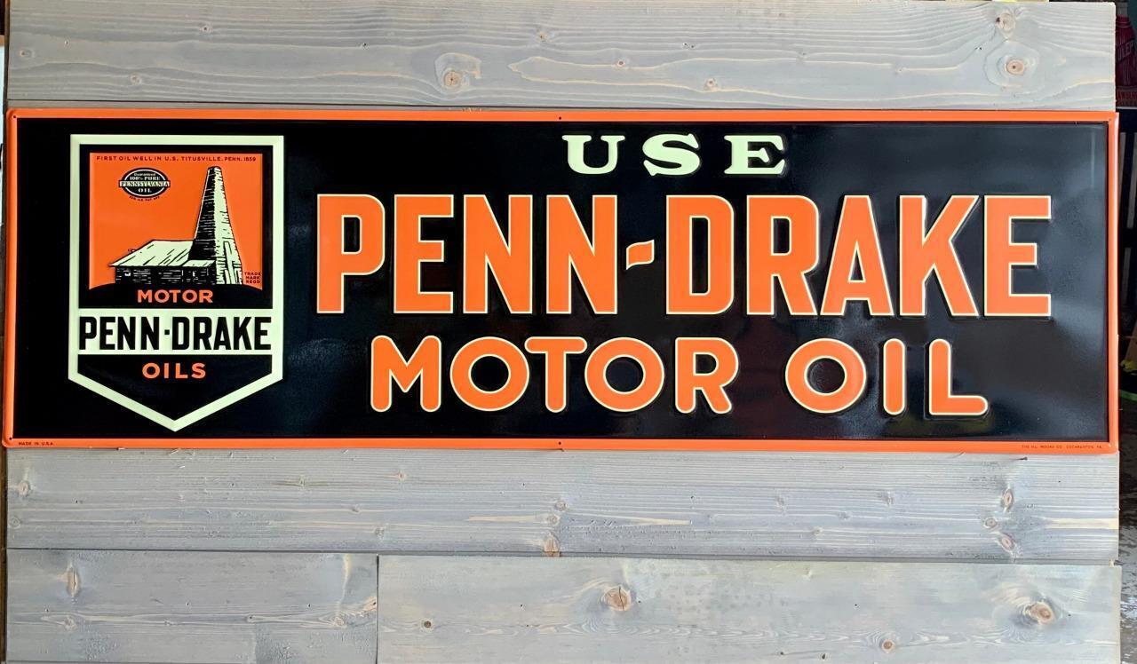 Antique Vintage Old Style Penn Drake Oil Metal Steel Sign