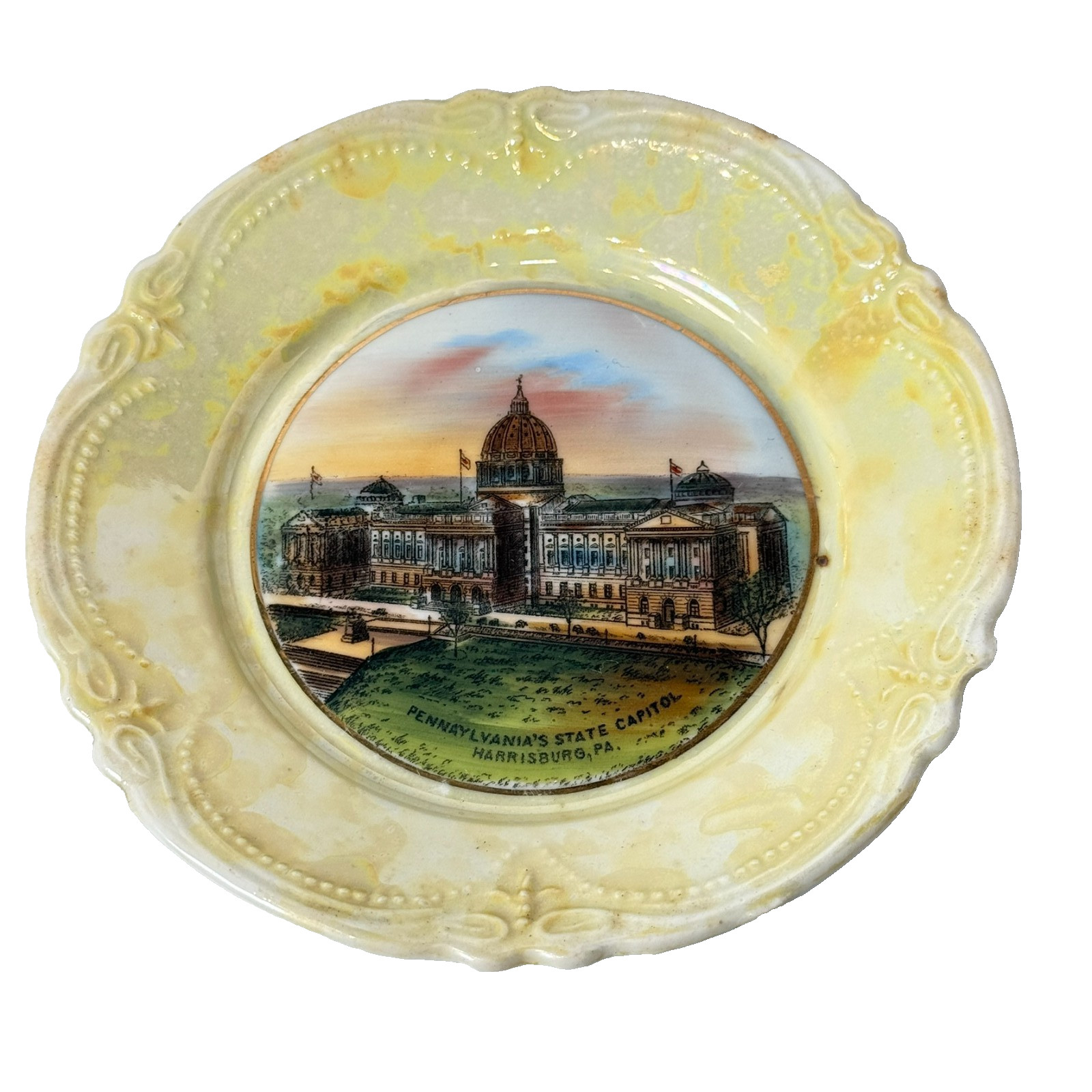 HARRISBURG , PA - STATE CAPITAL ANTIQUE Souvenir CHINA TRINKET DISH PLATE HARRISBURG , PA - STATE CAPITAL ANTIQUE Souvenir CHINA TRINKET DISH PLATE