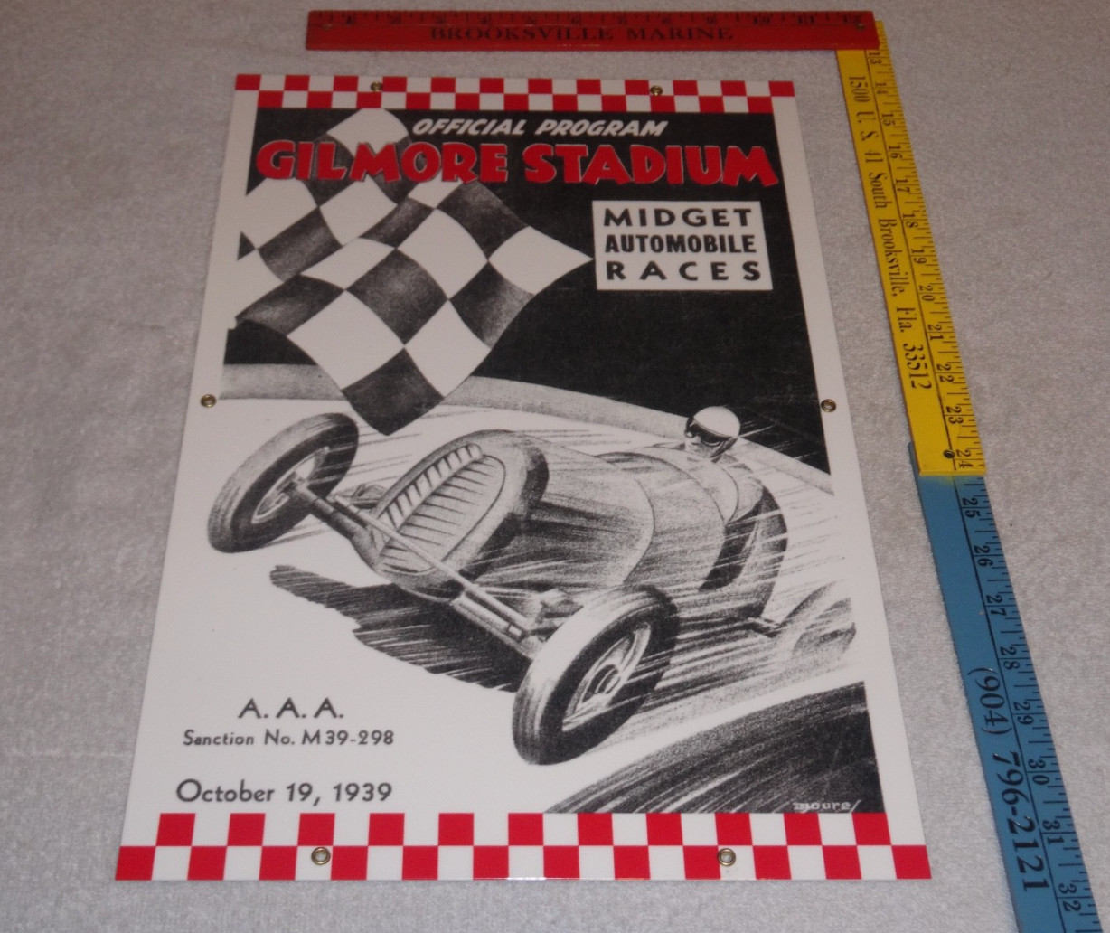 VINTAGE GILMORE STADIUM MIDGET CAR RACE 18" PORCELAIN METAL GASOLINE & OIL SIGN VINTAGE GILMORE STADIUM MIDGET CAR RACE 18" PORCELAIN METAL GASOLINE & OIL SIGN