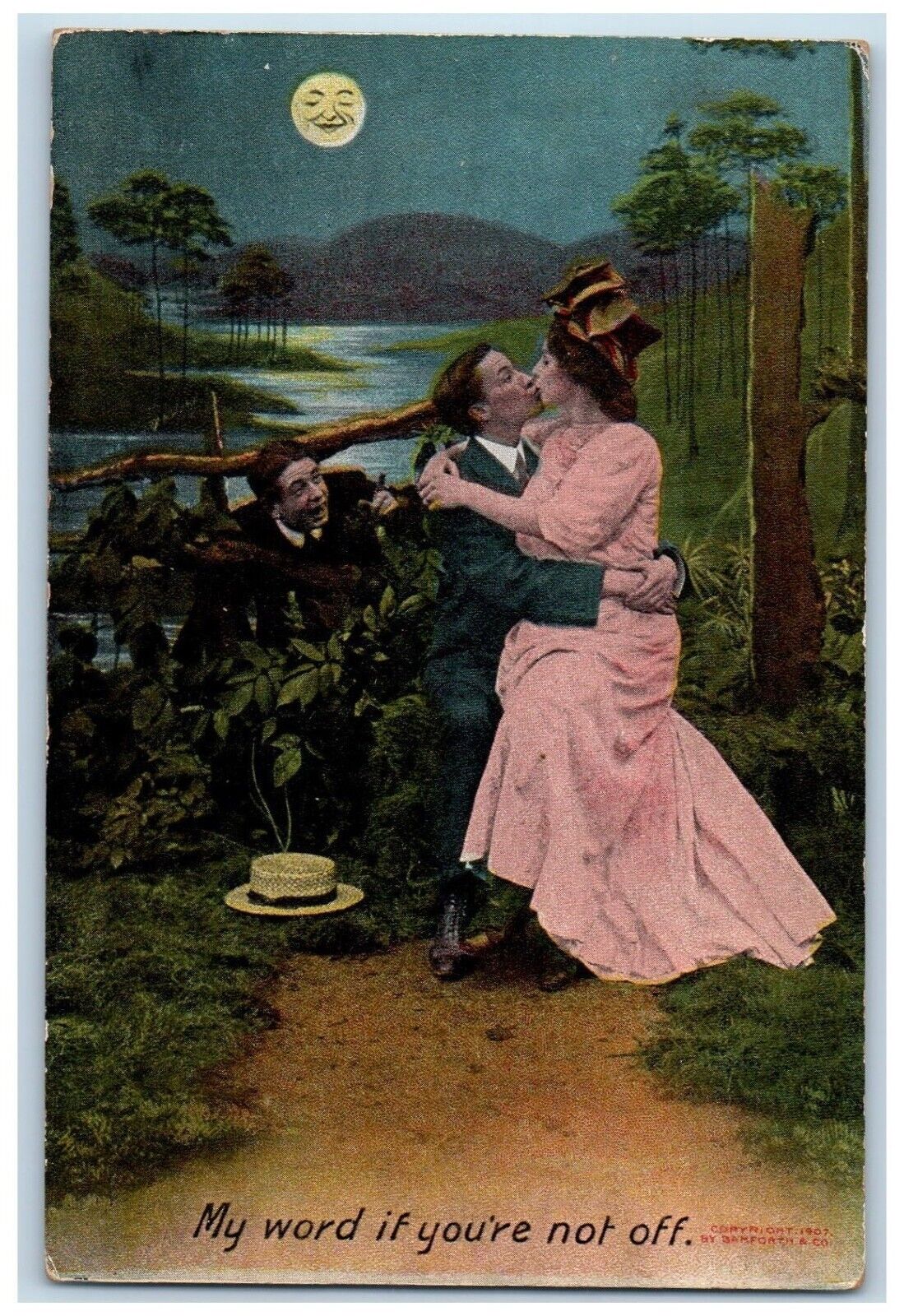 Bamforth Postcard Couple Kissing Romance My Word If You\'re Not Off 1907 Antique