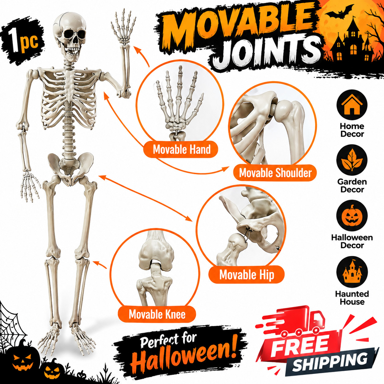1pc Halloween Fake Skeleton Sculpture, Home, Garden & Haunted House Decor