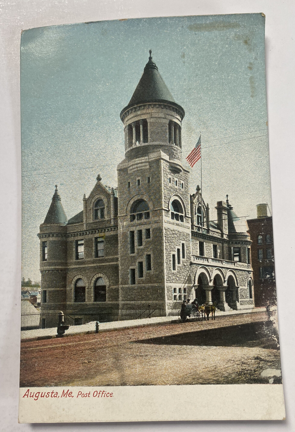 Post Office Dirt Road Street Scene ~ Augusta Maine ME ~ Antique 1900s Postcard