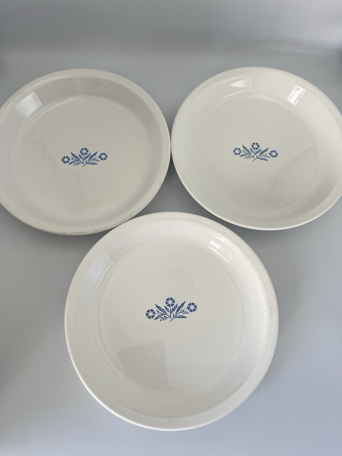 Vintage Corning Ware Blue Cornflower P-309 9 1/4” Pie Plates Set of 3 USA