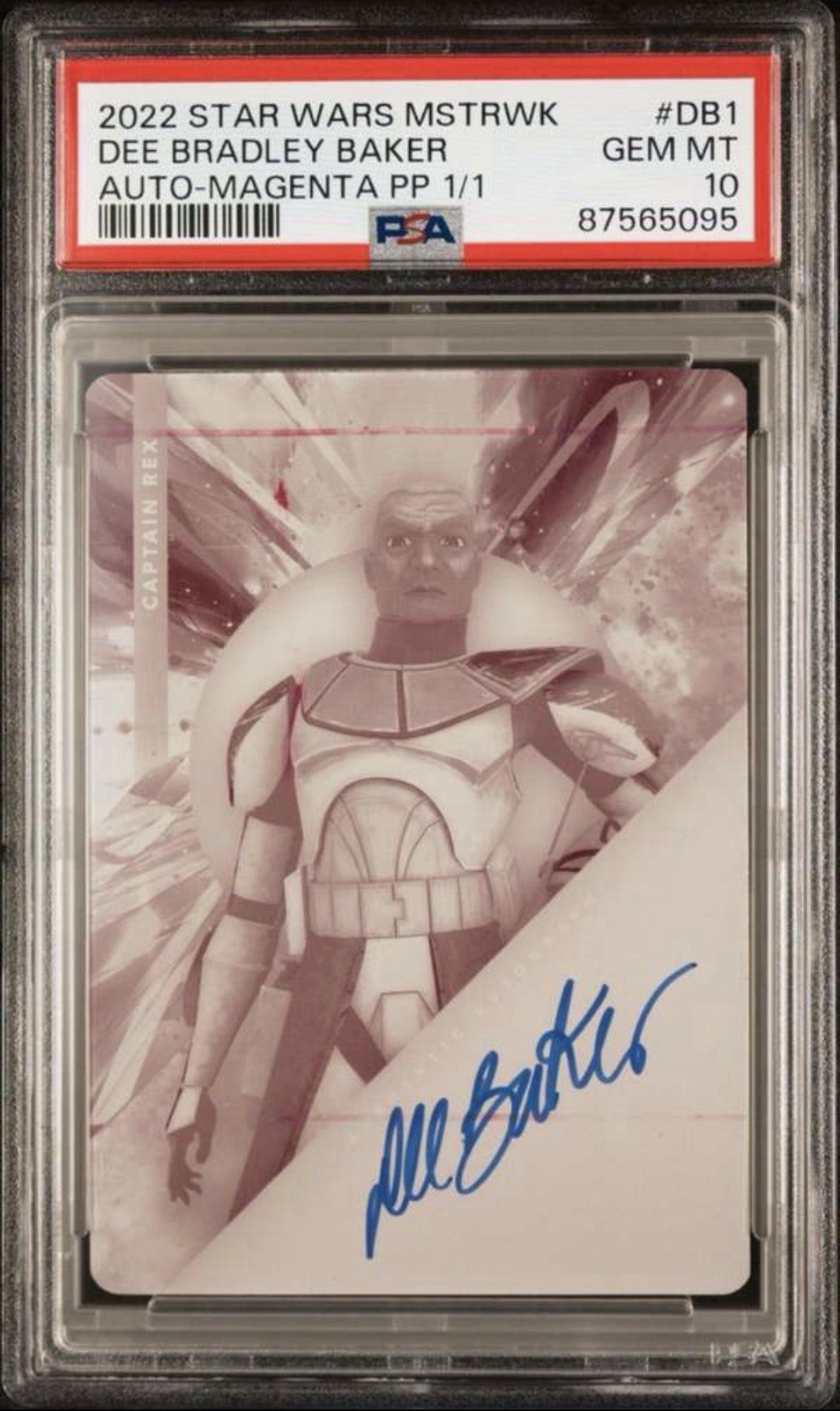 Dee Bradley Baker Auto Star Wars Masterwork Captain Rex Printing Plate PSA 10