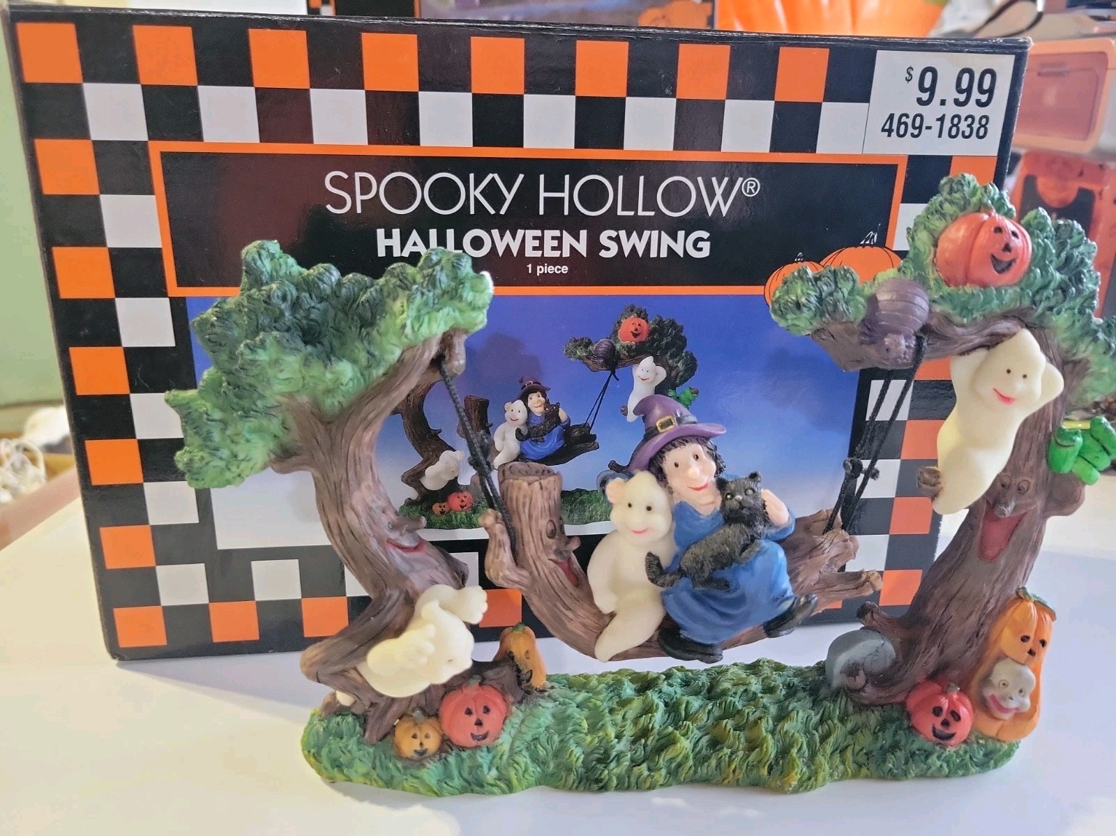 1998 Spooky Hollow Witch Swing Halloween Village Resin Figurine w/ Box 1998 Spooky Hollow Witch Swing Halloween Village Resin Figurine w/ Box