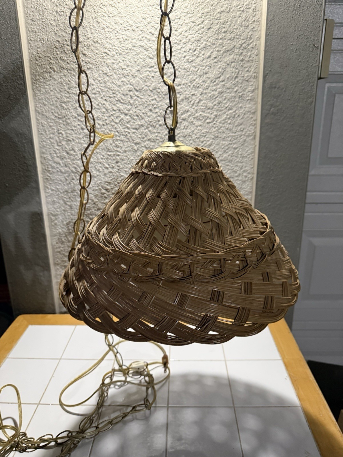 Vintage Wicker Rattan Hanging Swag Lamp Floral Milk Glass Globe Boho 70s Vintage Wicker Rattan Hanging Swag Lamp Floral Milk Glass Globe Boho 70s