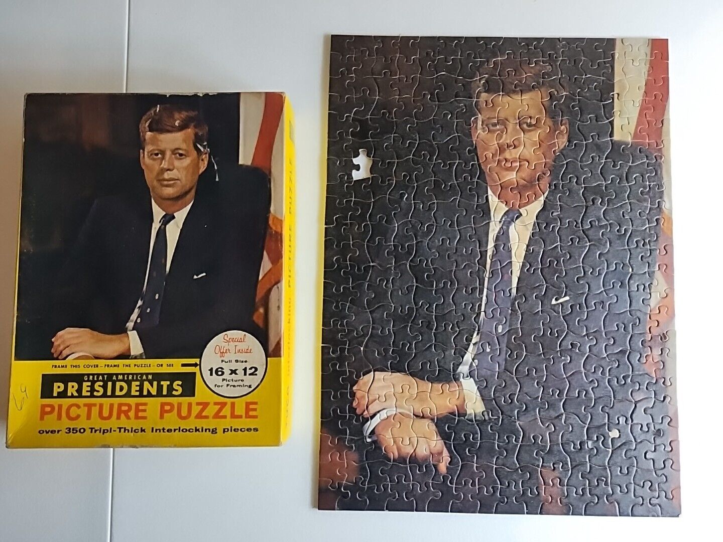 1960's, John F. Kennedy, 16x12 Puzzle w/ Original Box (Scarce/Vintage)  -1 piece