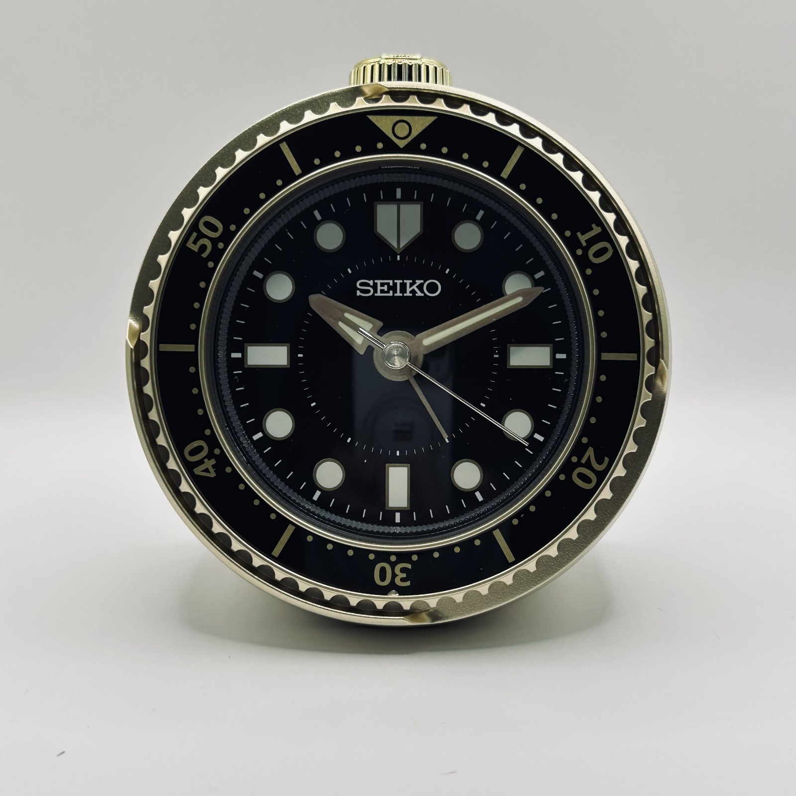 Seiko Diver Style Desk Clock Alarm Gold Dial Rare Table Clock New w/ Box
