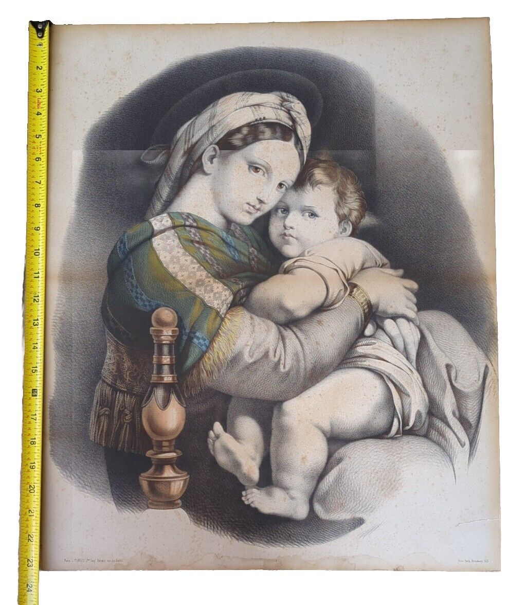 19th Century Antique Print Louis Turgis (1818-83) Madonna Della Seggiola 19x23