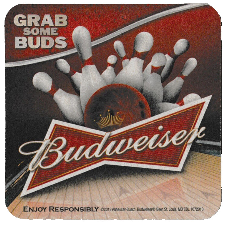 Budweiser Grab Some Buds Bowling Theme Beer Coaster Budweiser Grab Some Buds Bowling Theme Beer Coaster