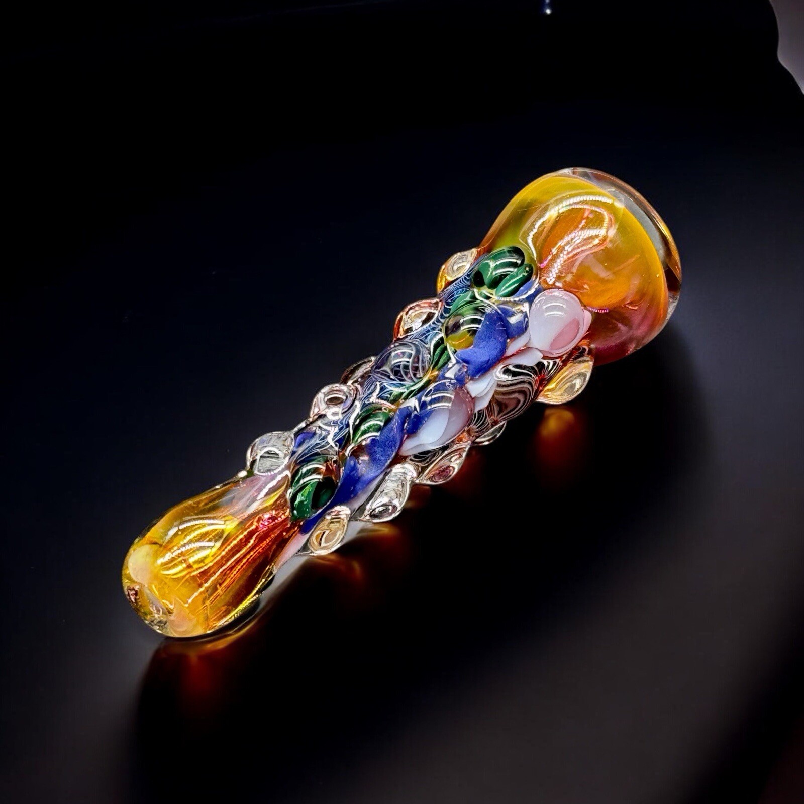 Gold Fumed Hand Blown Glass Chillum Pipe – USA Made, Colorful Dot Work, 3.5” Gold Fumed Hand Blown Glass Chillum Pipe – USA Made, Colorful Dot Work, 3.5”
