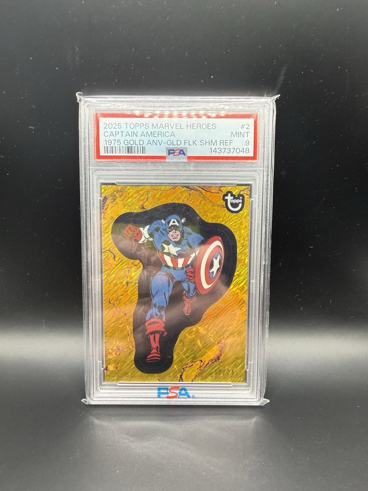 2025 Topps Marvel Comic Book Heroes Captain America Gold Shimmer /24 PSA 9 2025 Topps Marvel Comic Book Heroes Captain America Gold Shimmer /24 PSA 9