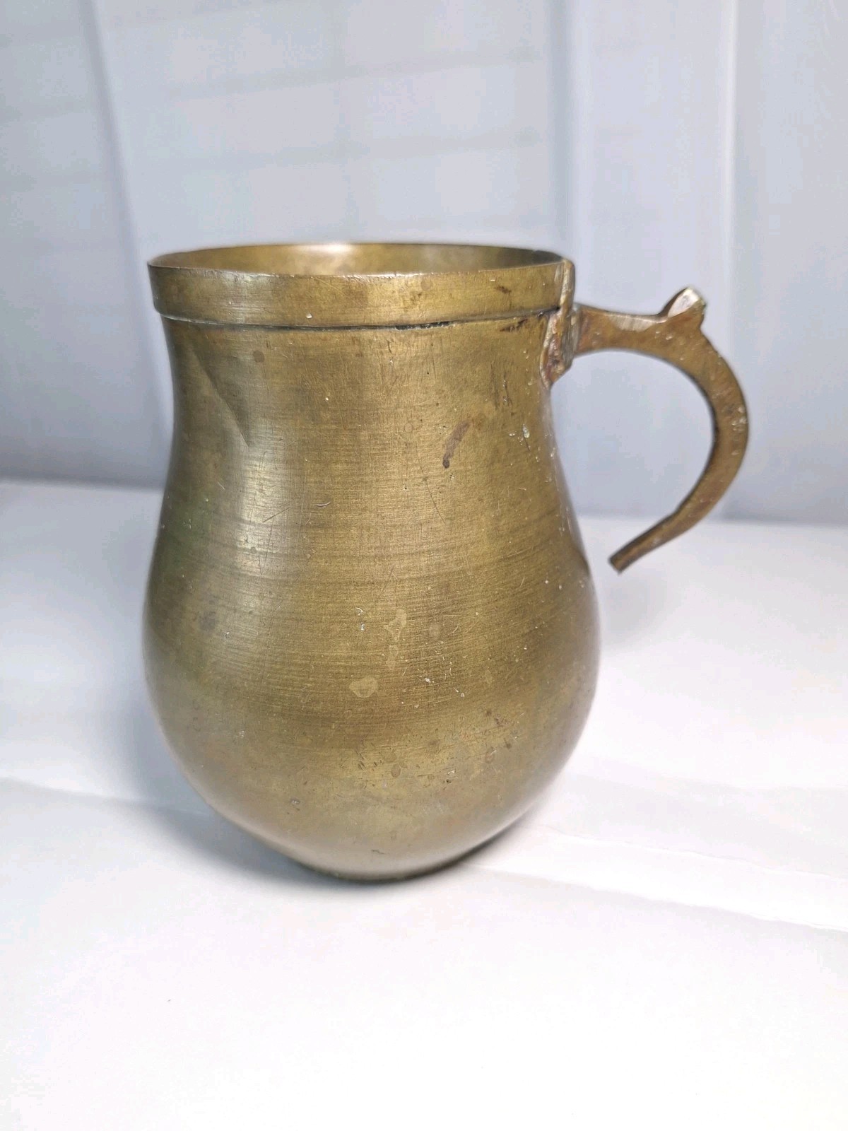 Antique Brass Tankard Mug Primitive Copper Riveted Handle Old Repair 6" Antique Brass Tankard Mug Primitive Copper Riveted Handle Old Repair 6"
