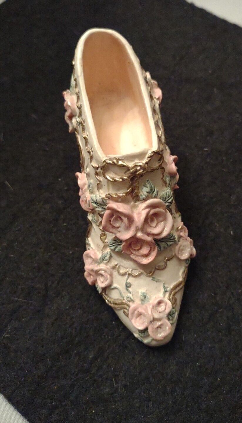 Ceramic Victorian Shoe Pink 3 D Flowers Ornament 