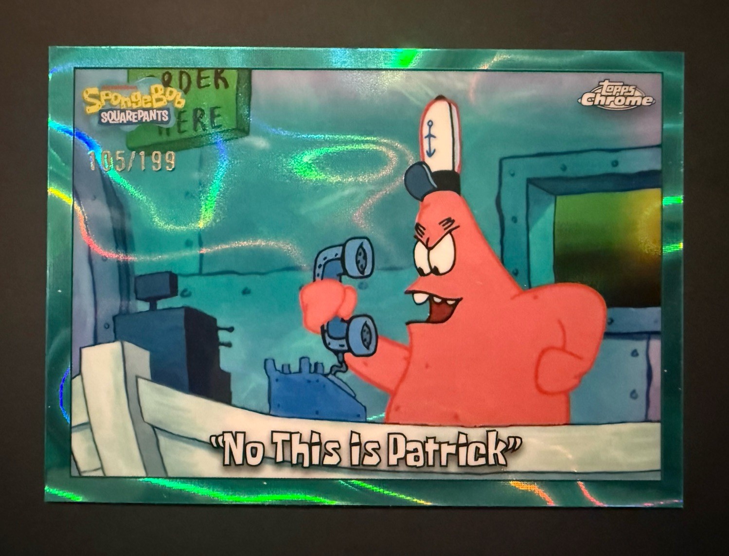 2025 Topps Chrome SpongeBob “No This Is Patrick” Aqua Lava Refractor /199