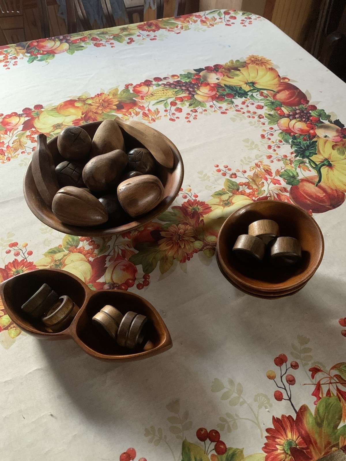 Vintage Teak Fruit Bowl And Fruit , Napkin Holders And Bowls RENE’E Originals Vintage Teak Fruit Bowl And Fruit , Napkin Holders And Bowls RENE’E Originals
