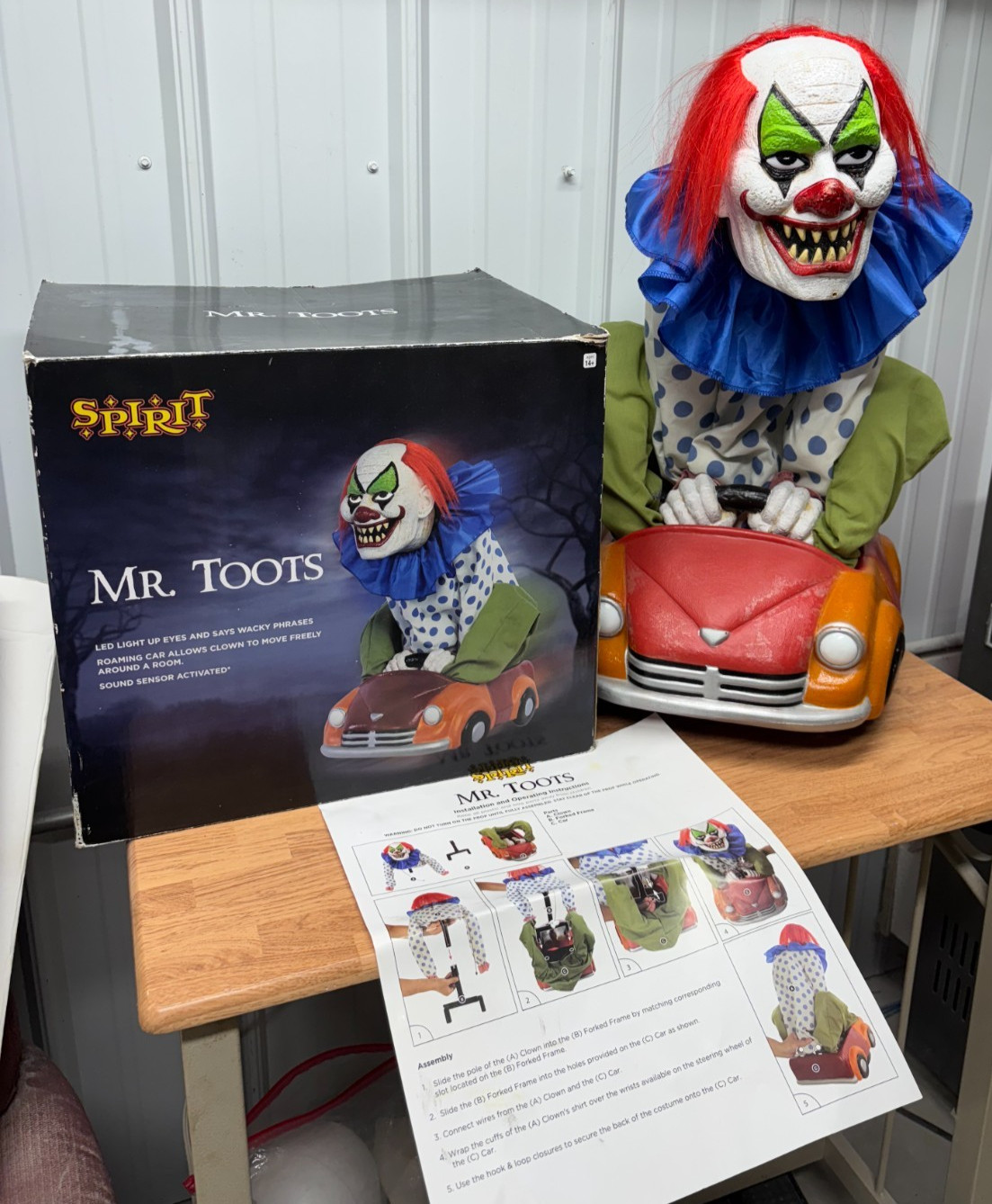 Spirit Halloween Mr. Toots w/ Box & Instruction Animatronic Car Clown See Video
