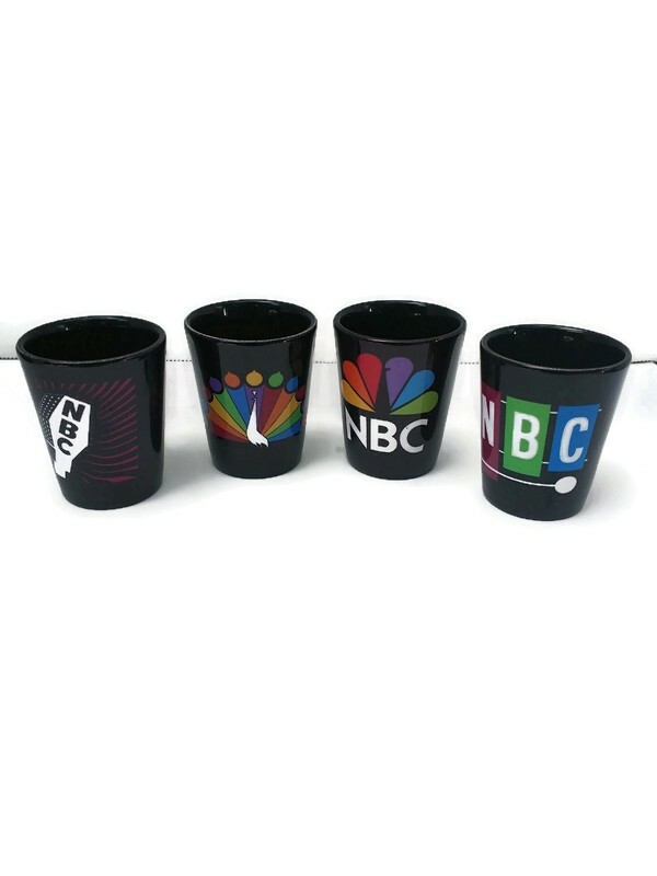 Vintage TV NBC Peacock Advertising Shot Glasses - Set of 4 Vintage TV NBC Peacock Advertising Shot Glasses - Set of 4