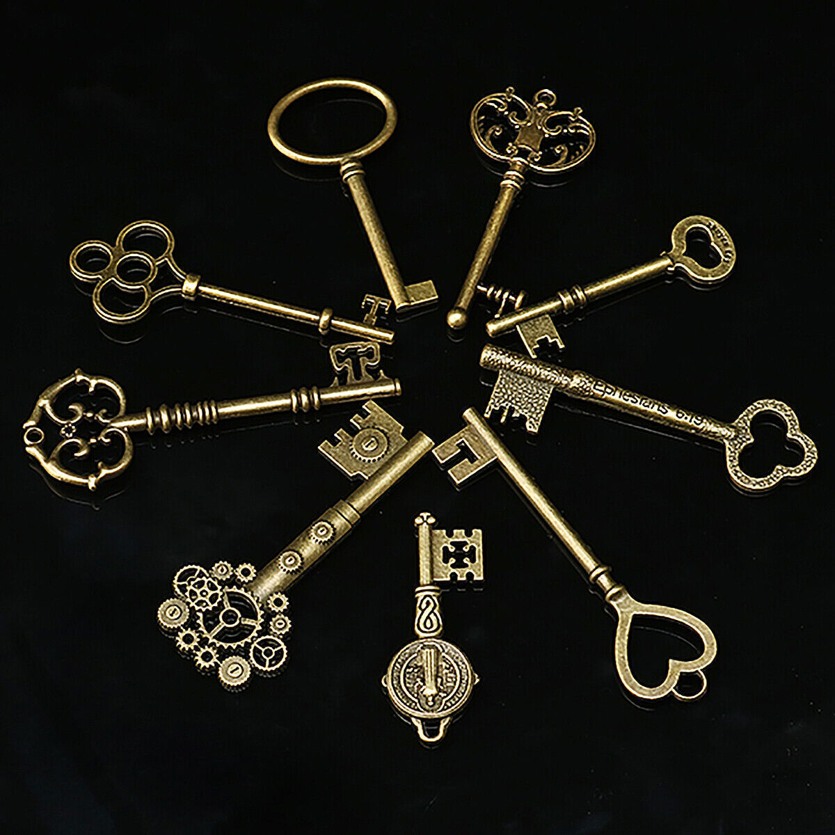 9PCS BIG Large Antique Vtg old Brass Skeleton Retro Gold Keys Lot Pendant Gift
