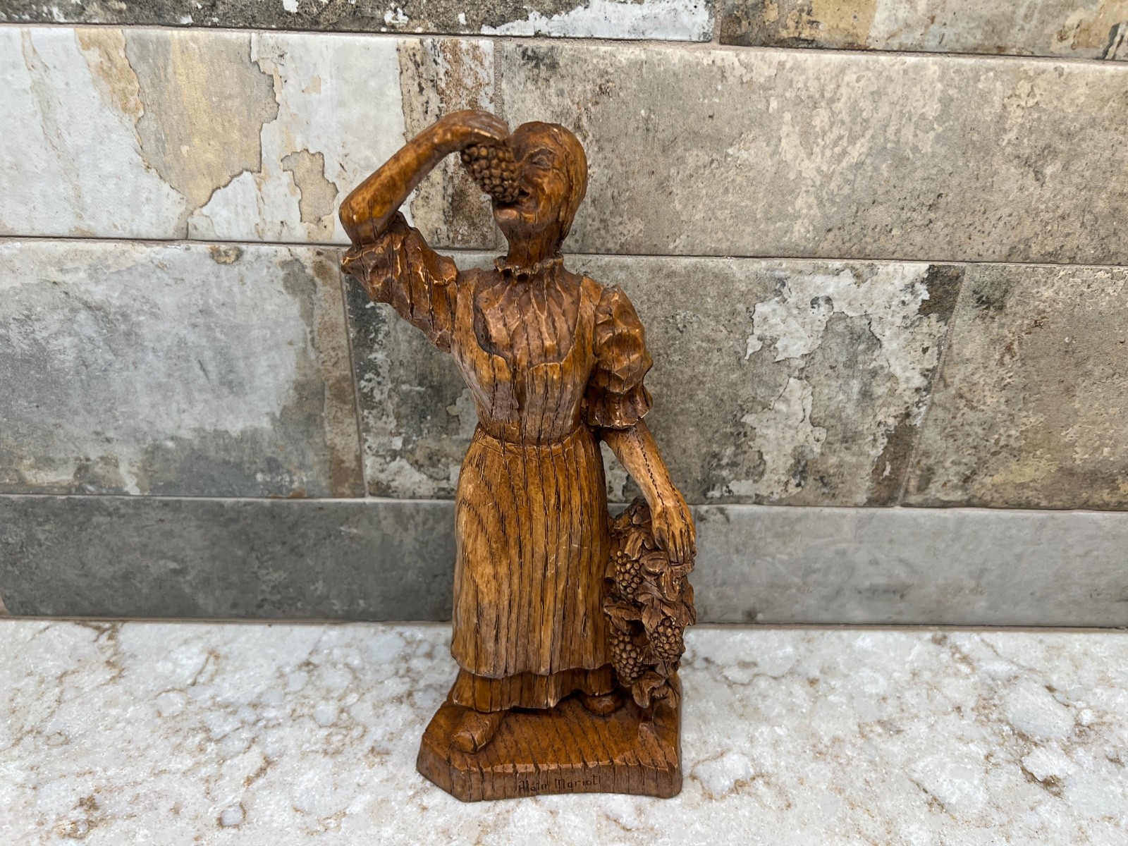 Vintage SIC French Alain Mariot Signed Woman Eating Grapes 8.5" Figurine